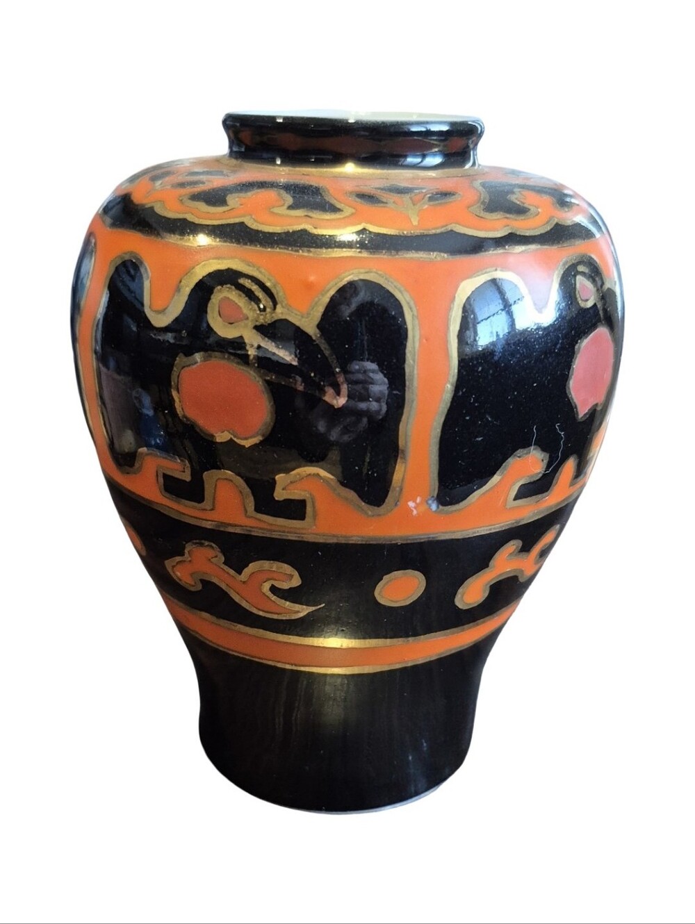 Vintage Japanese Vase With Gold Tone Outline About 5 Inches High